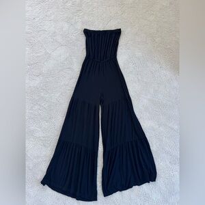 Black Strapless Wide Leg Jumpsuit
